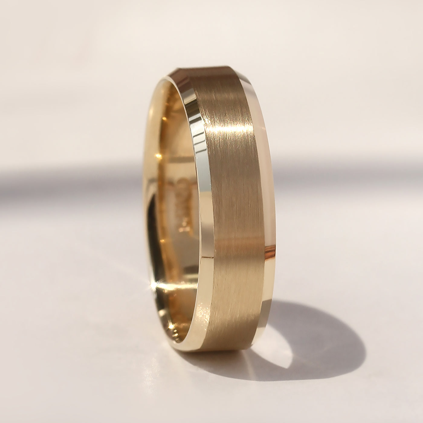 14K gold wedding bands with matte center and polished edge – Timeless Trace Band Set by Double Accent