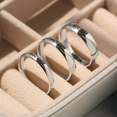 Solid 14K white gold and Legacy Dome Band with high-polished finish, available in multiple widths.