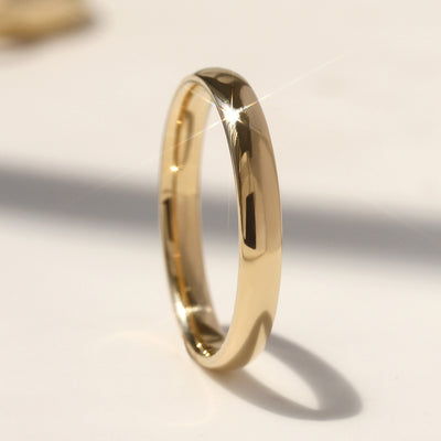 Solid 14K gold and Legacy Dome Band with high-polished finish, available in multiple widths.