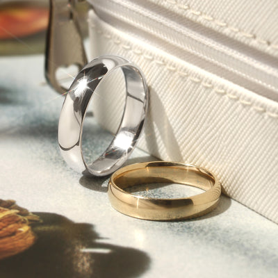 Solid 14K gold and white gold Legacy Dome Band with high-polished finish, available in multiple widths.