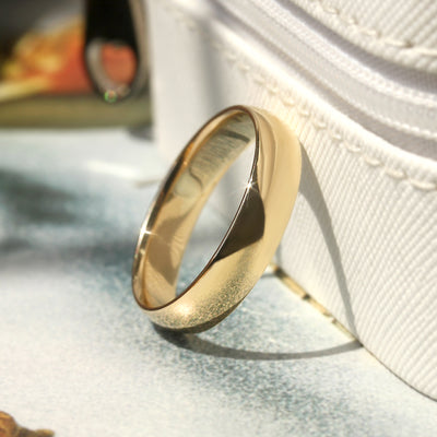 Solid 14K gold and Legacy Dome Band with high-polished finish, available in multiple widths.