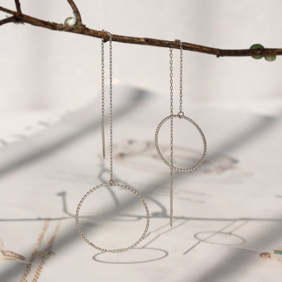 Orbit Threader Earrings in 14K White Gold on display