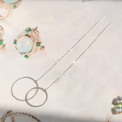 Orbit Threader Earrings in 14K White Gold on display