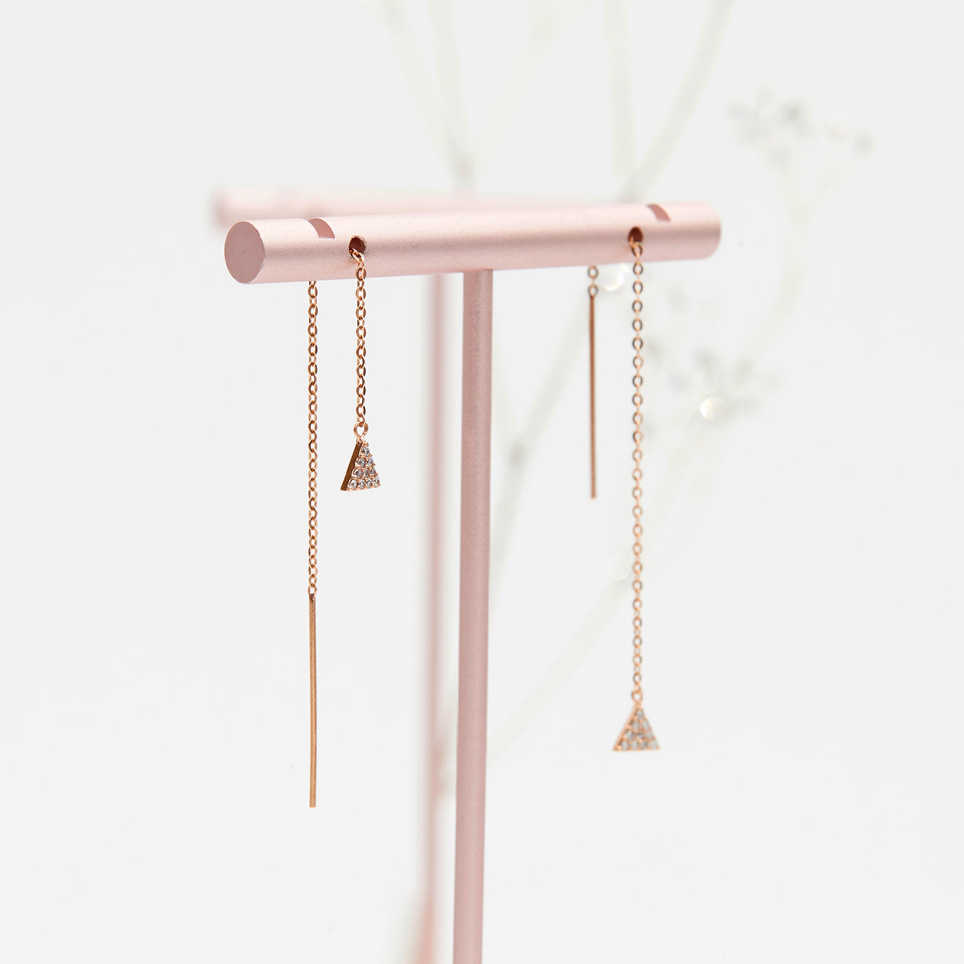 Side View of Solid 14K Gold Apex Threader Chain Earrings