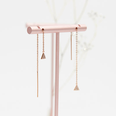 Side View of Solid 14K Gold Apex Threader Chain Earrings