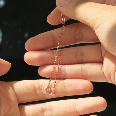 Apex Threader 14K Gold Pyramid Earrings on Hand