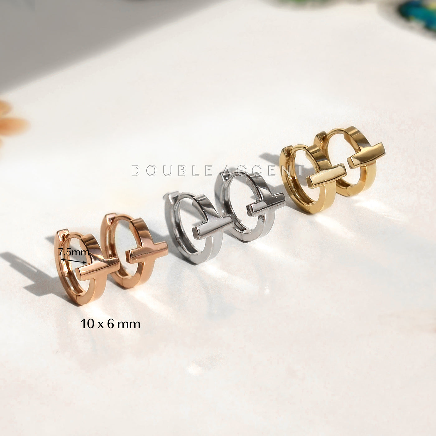 Sideways cross huggies for second piercing stack style