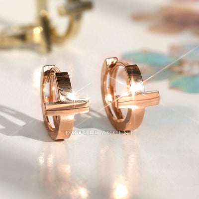 Minimal small rose gold cross earrings for daily wear or gifting
