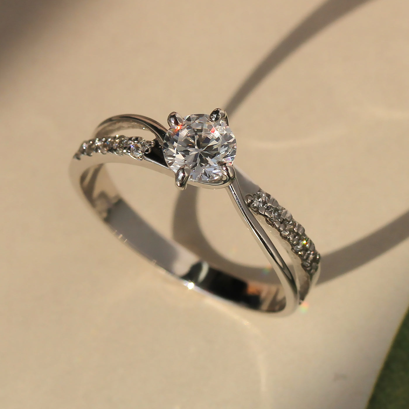 Double Accent Double Row Bypass Engagement Ring