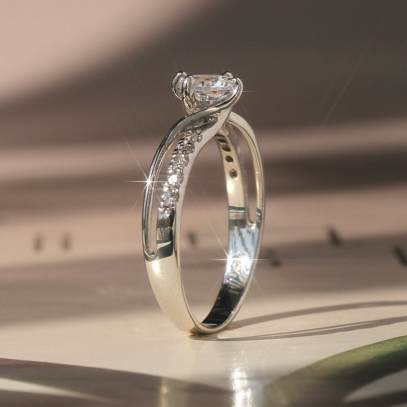 Double Accent Double Row Bypass Engagement Ring