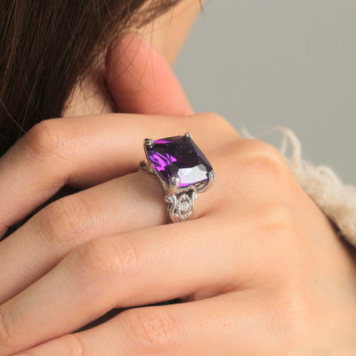 Sterling Silver Simulated Amethyst Vintage Edwardian Cocktail Ring