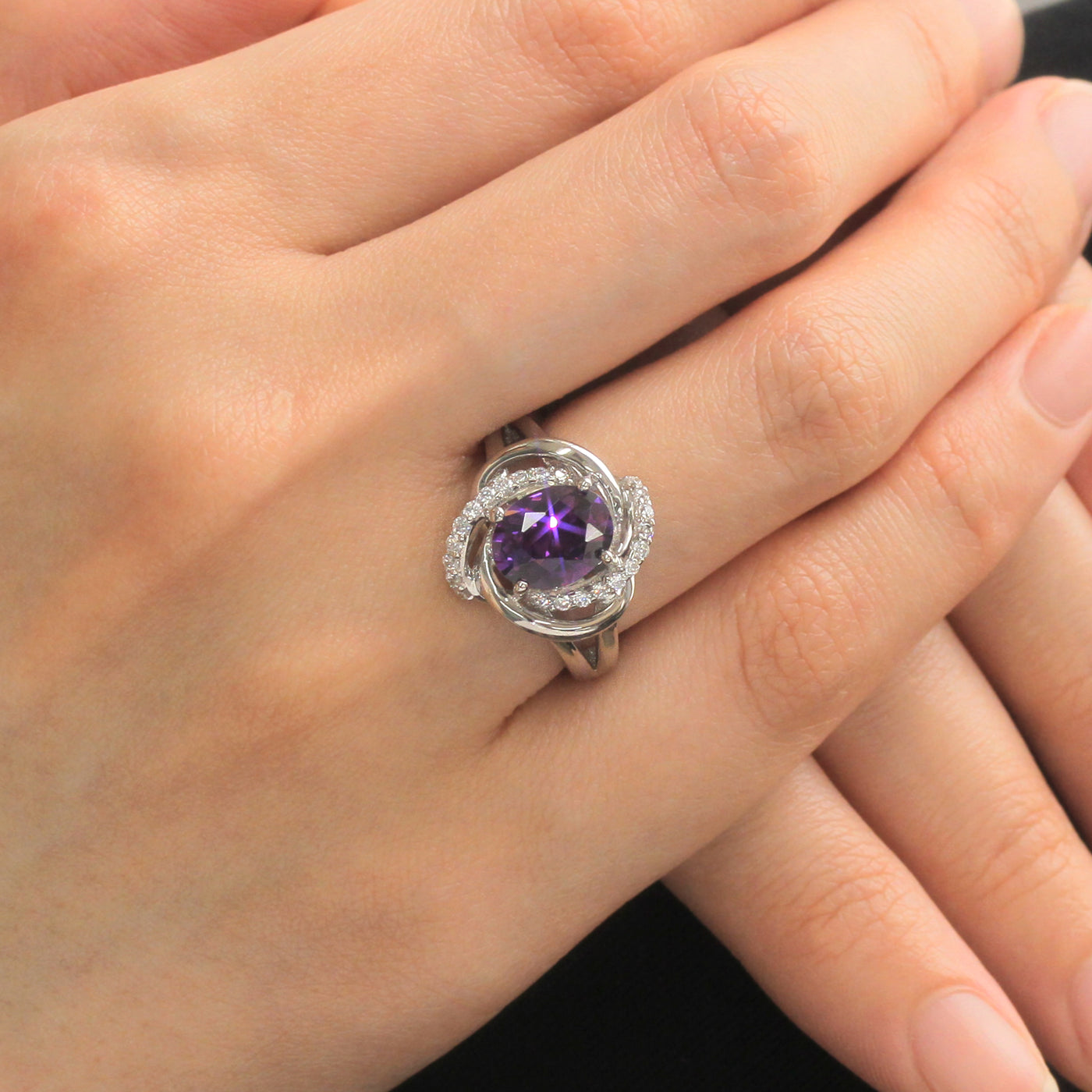 Sterling Silver Simulated Amethyst Celtic Love Knot Statement Ring