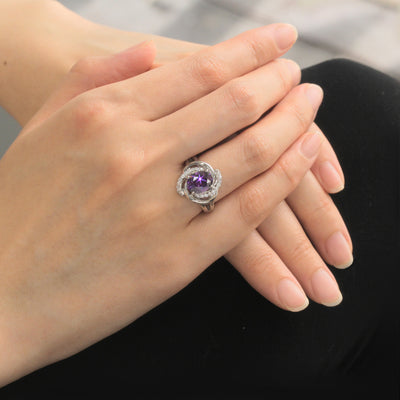 Spiral Halo Amethyst Ring