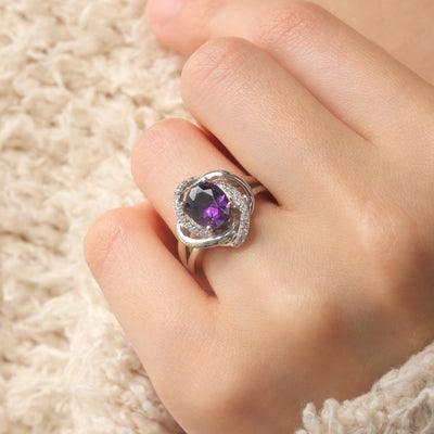 Sterling Silver Simulated Amethyst Celtic Love Knot Statement Ring