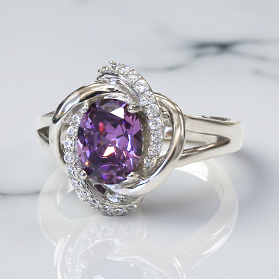 Spiral Halo Amethyst Ring