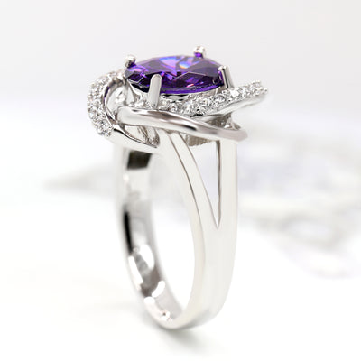 Spiral Halo Amethyst Ring