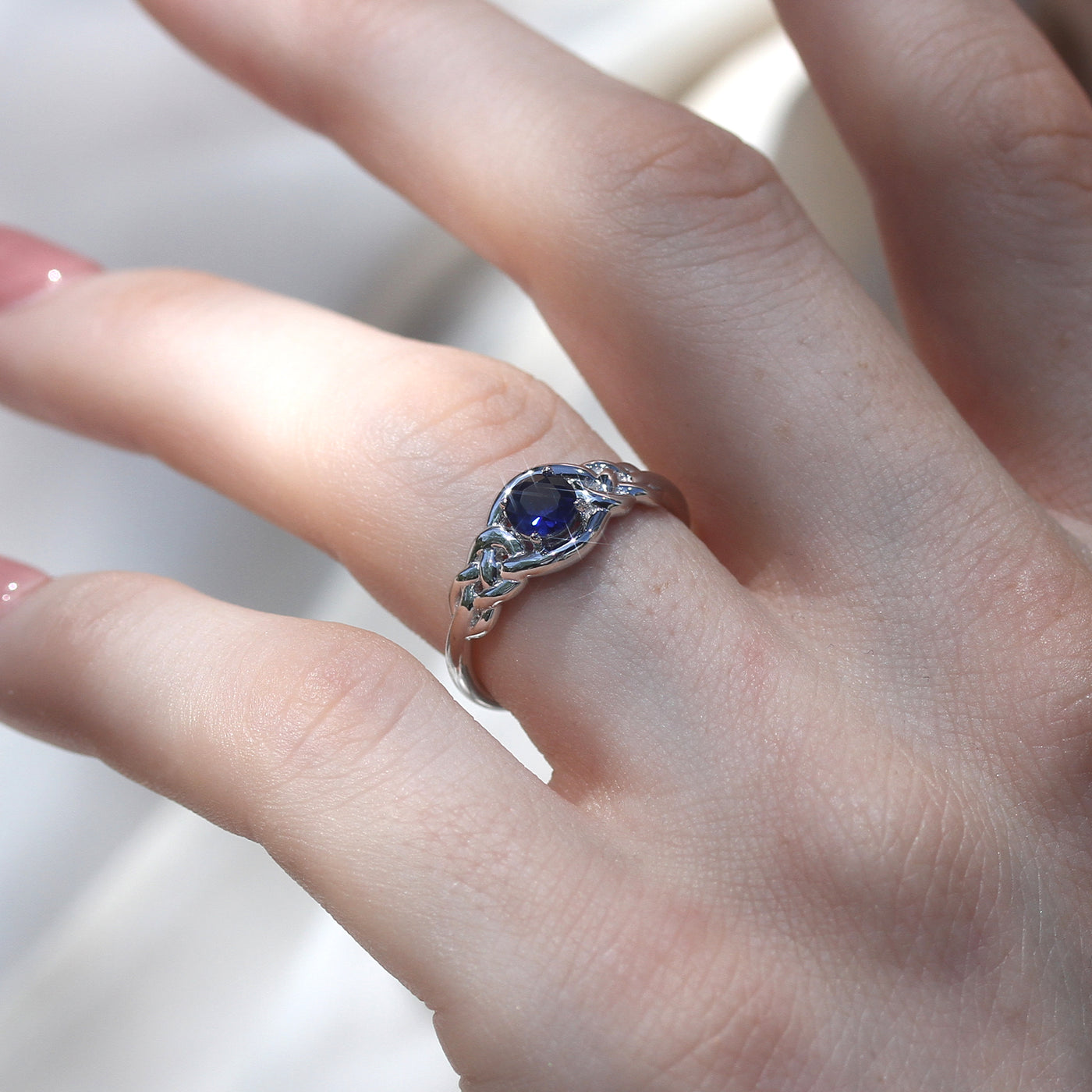 Dainty Celtic Blue Sapphire Ring