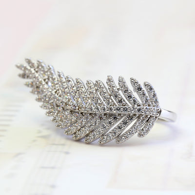 Sterling Silver Beautiful Simulated Diamond Pave Leaf Ring