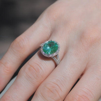 Sterling Silver Simulated Emerald CZ Halo Cocktail Ring