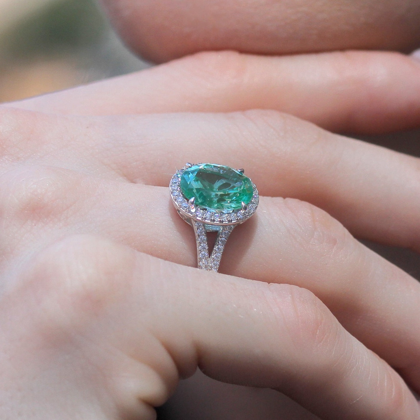 Sterling Silver Simulated Emerald CZ Halo Cocktail Ring