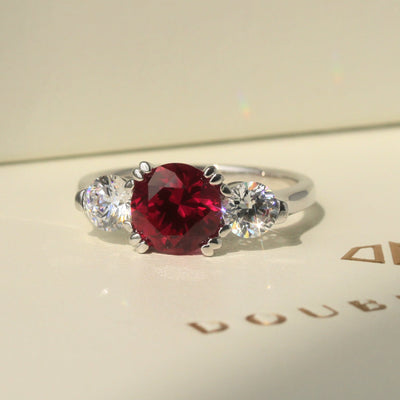 2 CT Red Simulated Ruby Ring, Platinum Plated Sterling Silver