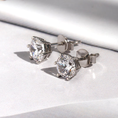 Sterling Silver Diamond Simulant Solitaire Stud Earrings