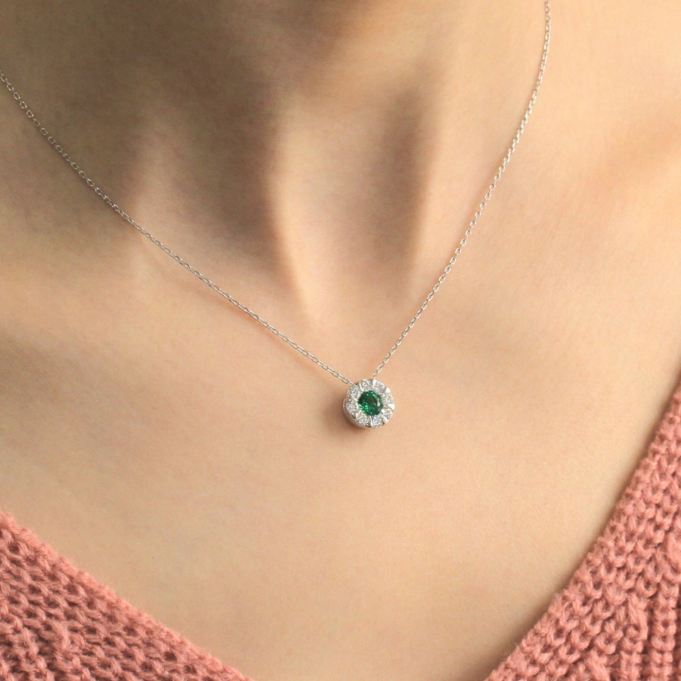 Illusion Invisible Setting Emerald Jewelry Set: Ring, Necklace, Earrings