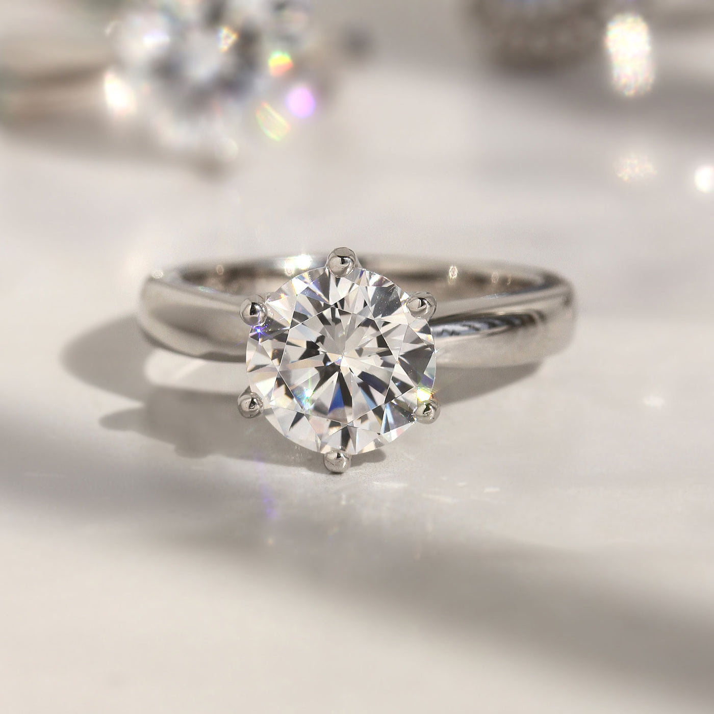 Close-up of round brilliant-cut CZ stone in Next Light Solitaire Ring – clarity and elegance