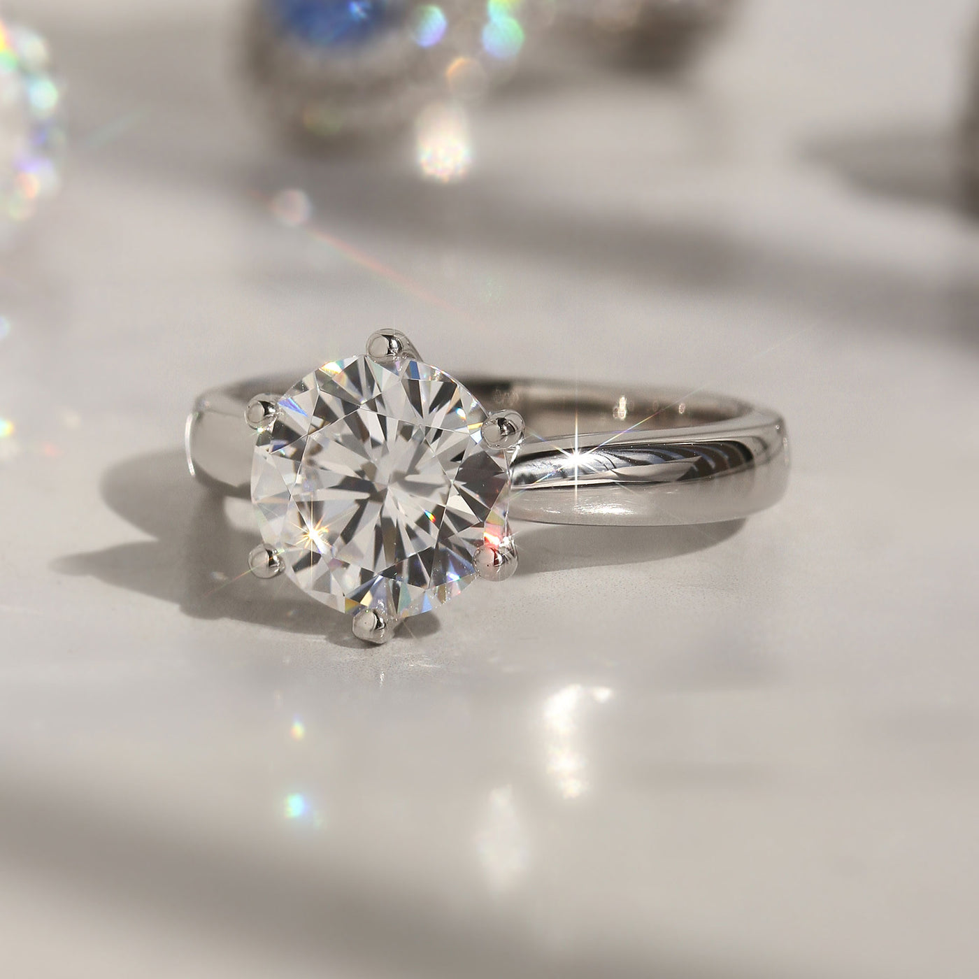 Next Light Solitaire Ring – 2ct brilliant CZ solitaire set in platinum-plated sterling silver, front angle