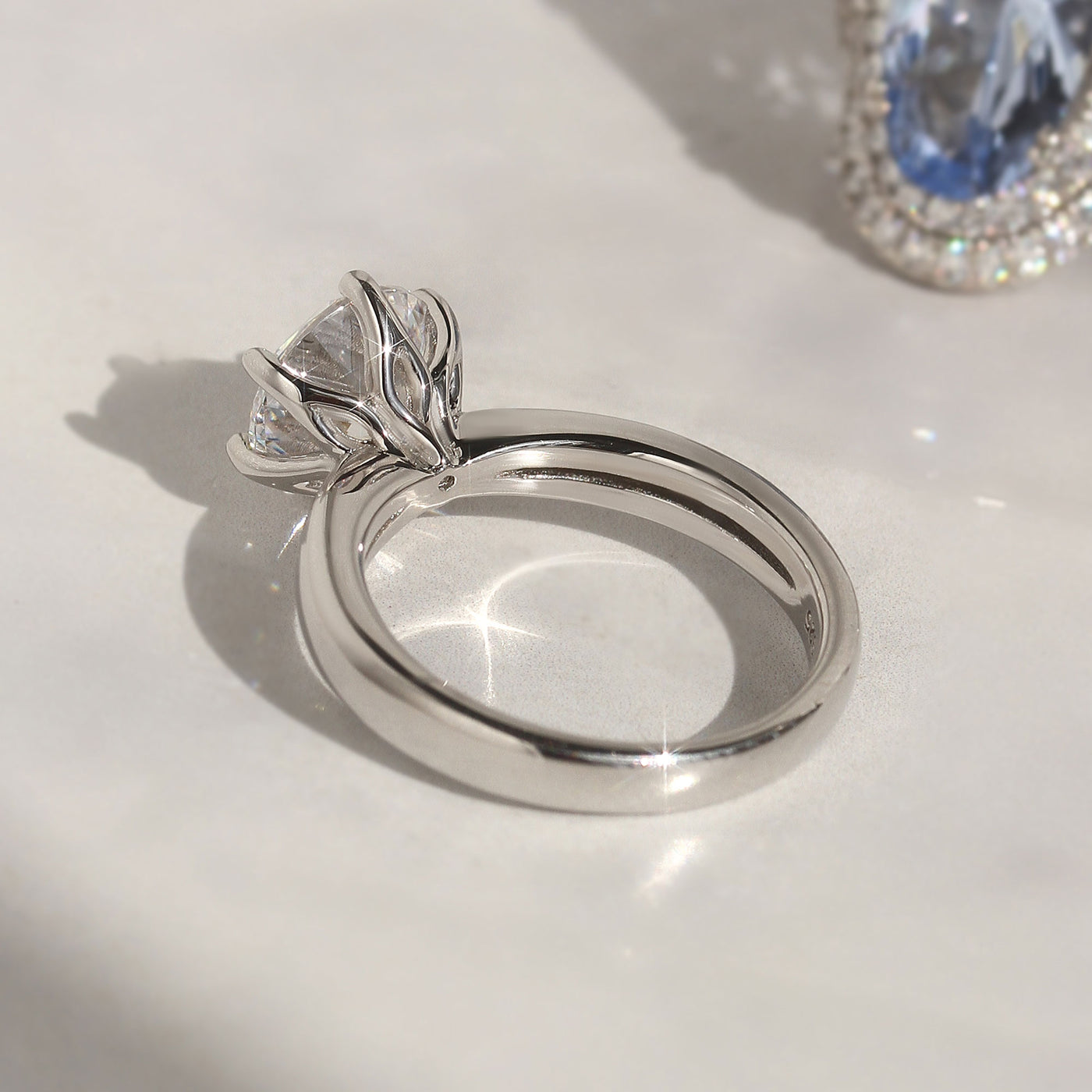 Top angle of 2ct solitaire CZ in Next Light Ring – sleek silver band and brilliant clarity