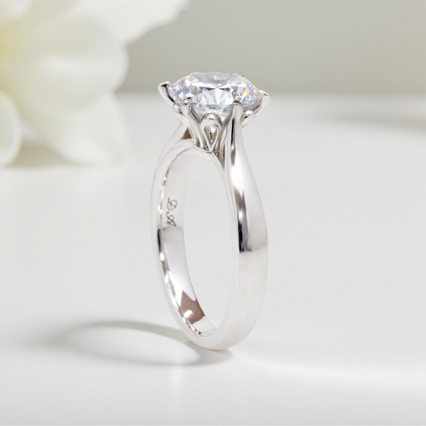Side view of Eternal Blossom ring showing petal details