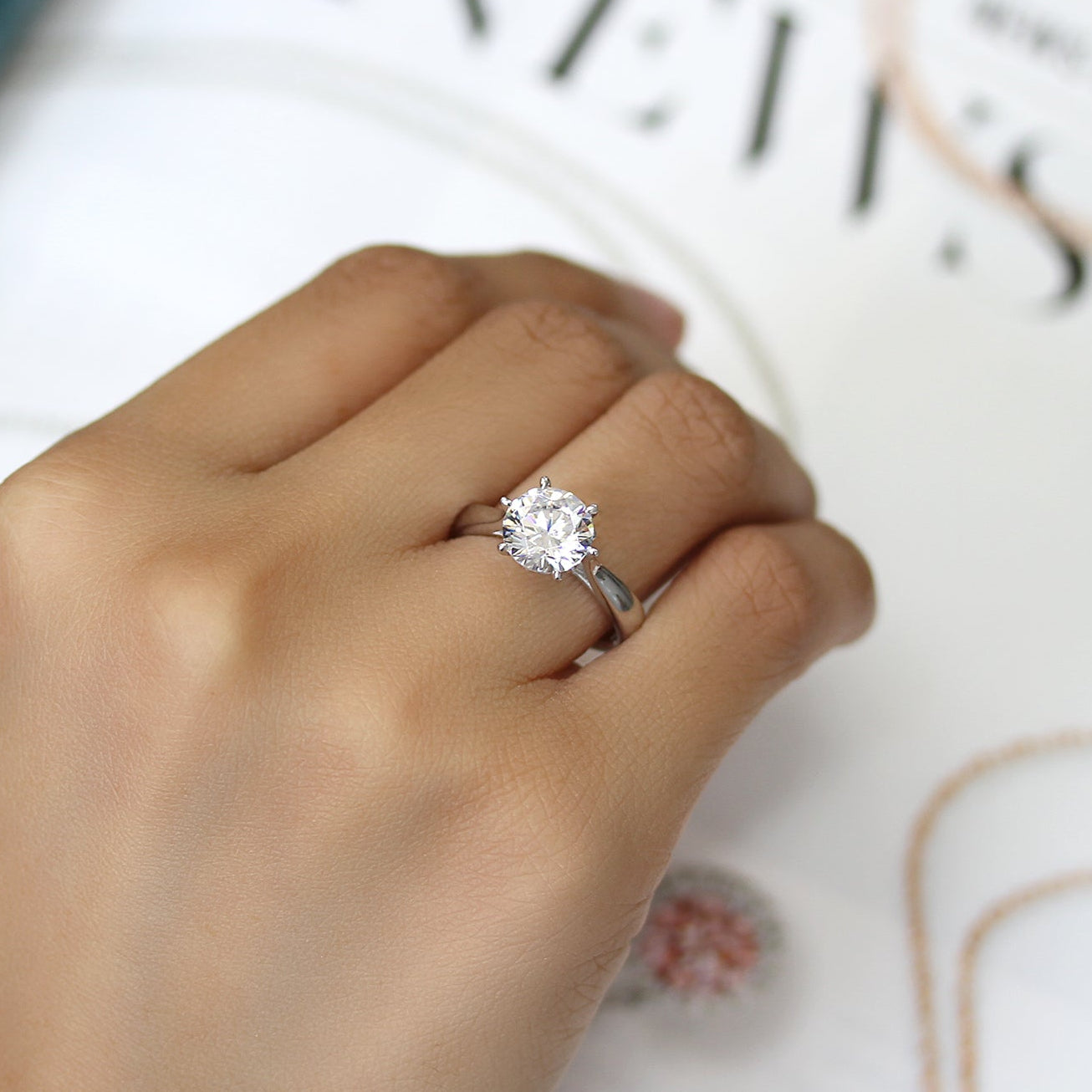 Eternal Blossom Solitaire Ring – 2 carat cubic zirconia engagement ring