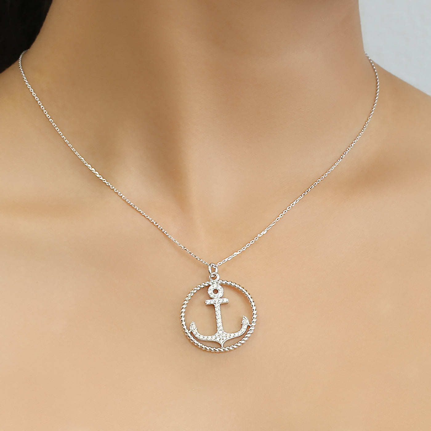 Anchor Pendant Chain Necklace, Platinum Plated Sterling Silver