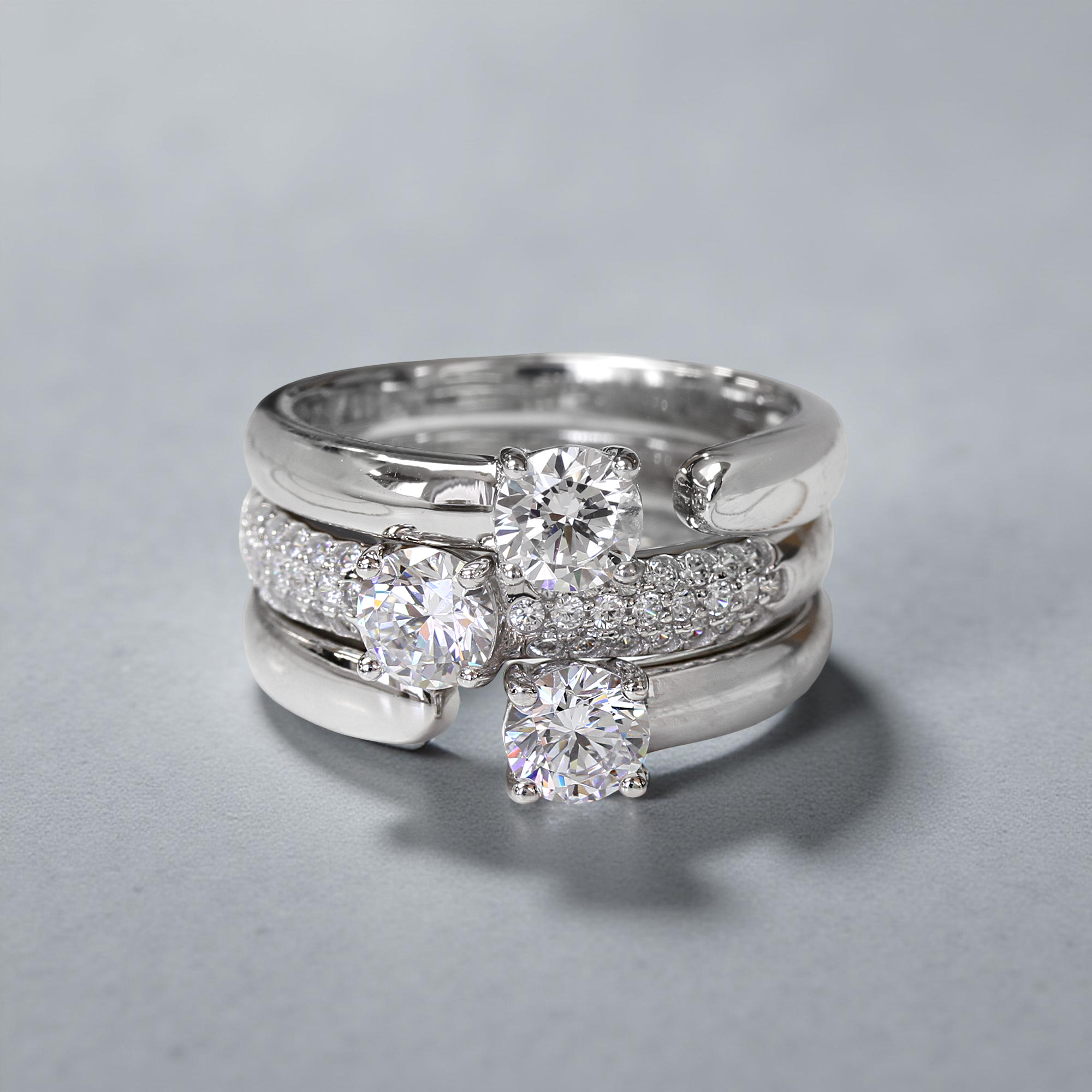 Unclosed Grace Ring Set – Three-Stone Open Band Trio in Platinum Silver ...