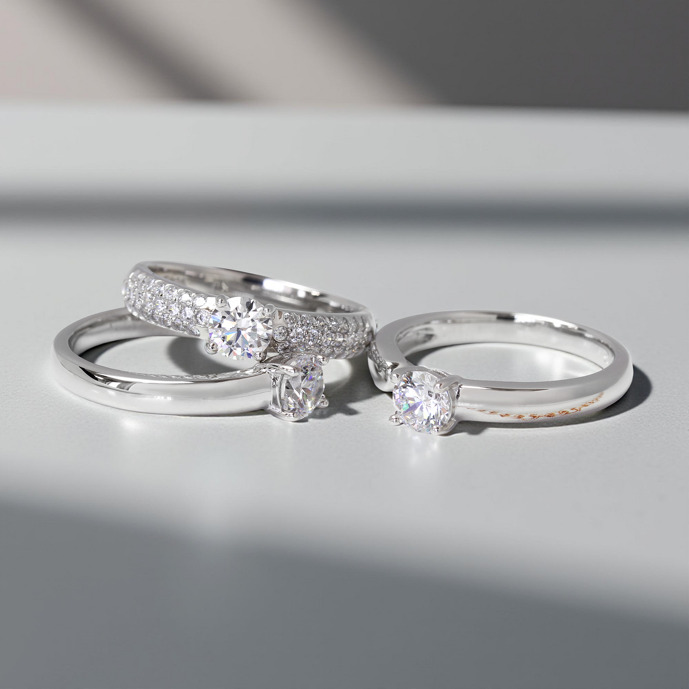 Close-up of open ring silhouette and pavé detail