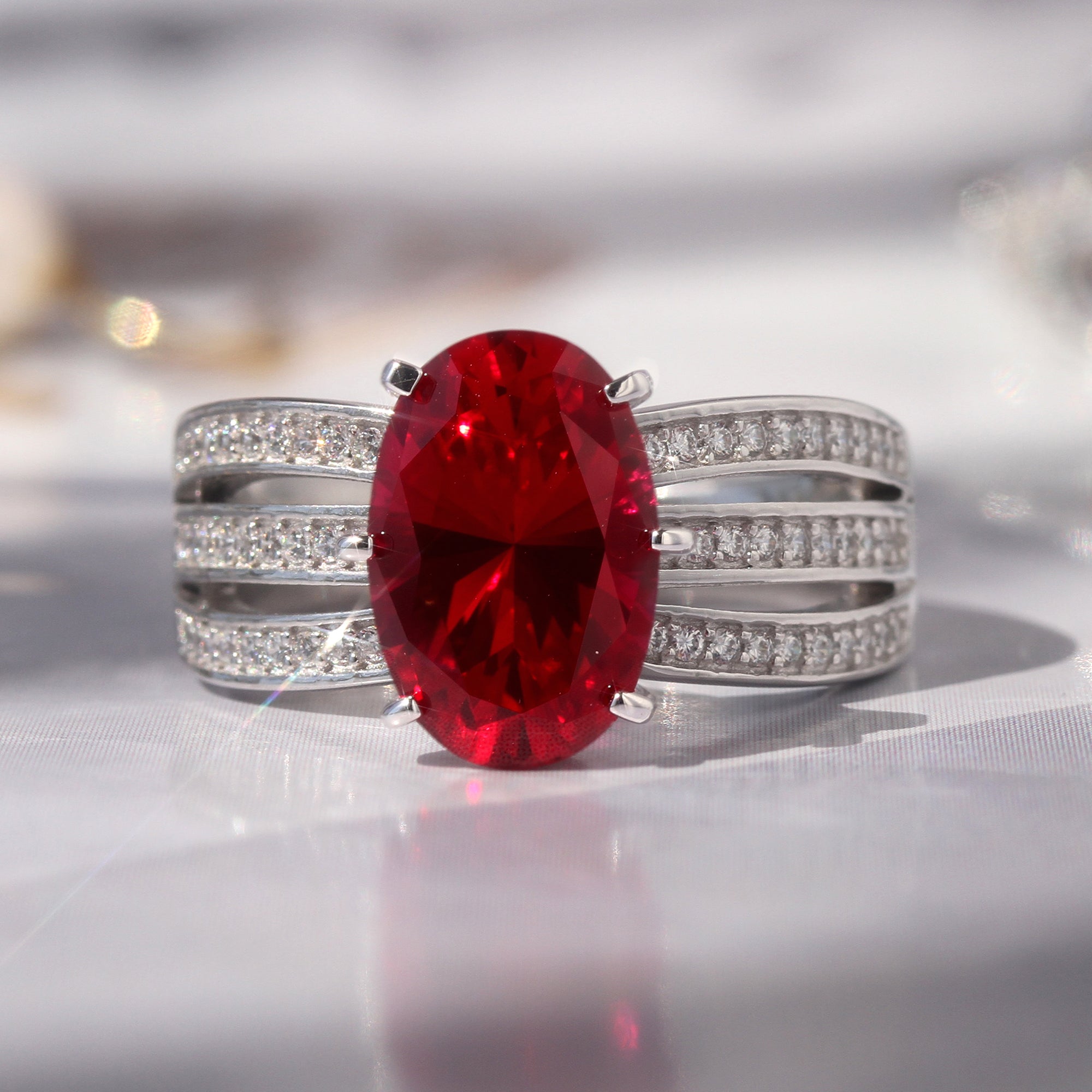 Imperial Ruby Crown Ring | 3 Carat Oval Cut Red CZ | Platinum Plated ...