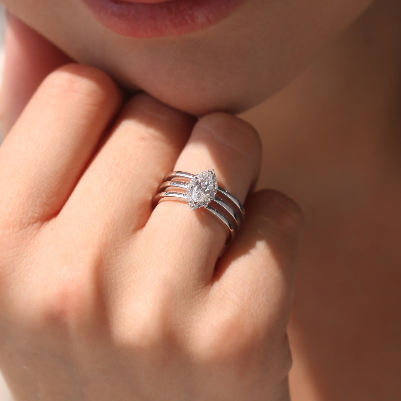 Moonlit Marquise Halo Ring