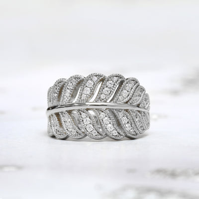 Sterling Silver Simulated Diamond Dainty Pave Leaf Wrap Ring