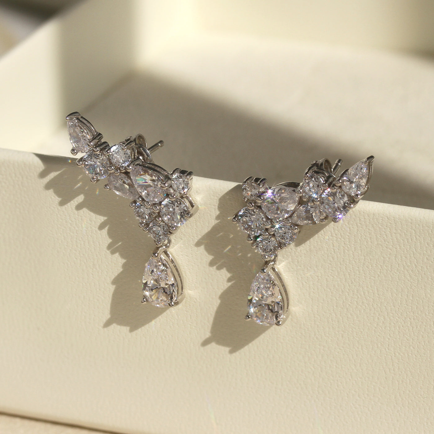 Sparkle Beyond the Aisle: CZ Cluster Angel Wing Earrings