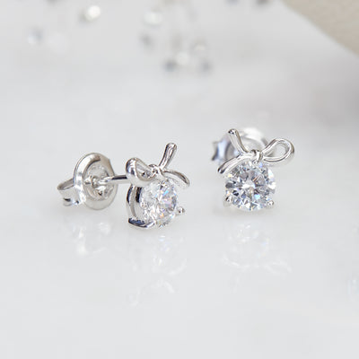 1 CTW Bow Earrings, Platinum Plated Sterling Silver
