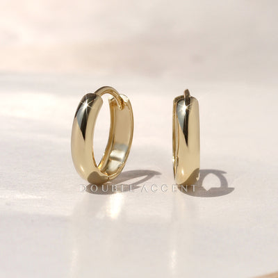 Classic Dome Huggie Earrings in solid 14K gold, available in small, medium, and large sizes – Double Accent