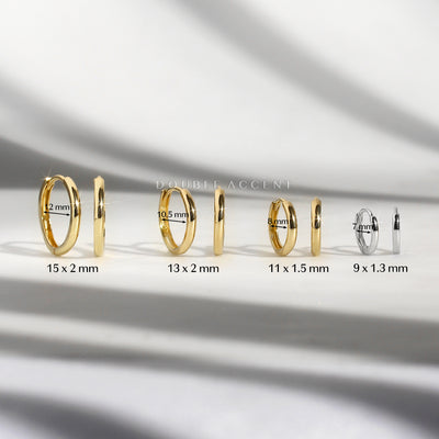 14K solid gold dome huggie hoops – minimalist style in four sizes