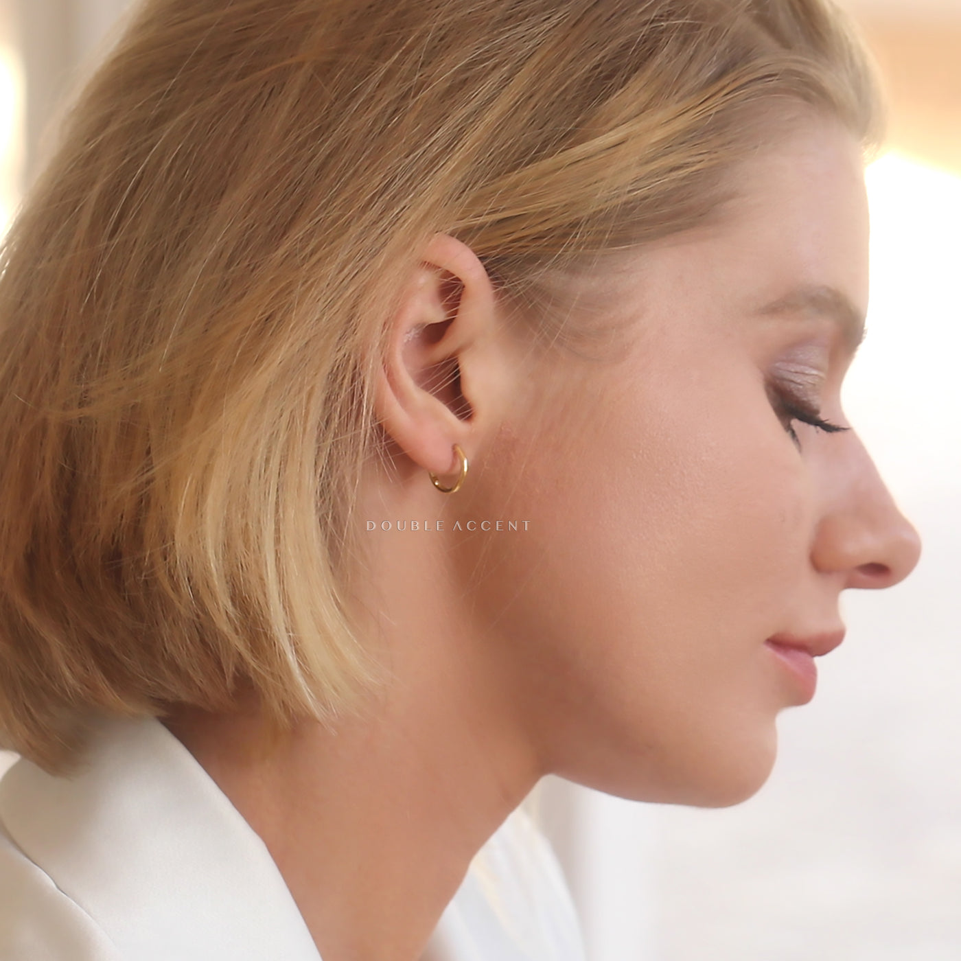 14K solid gold dome huggie hoops – minimalist style