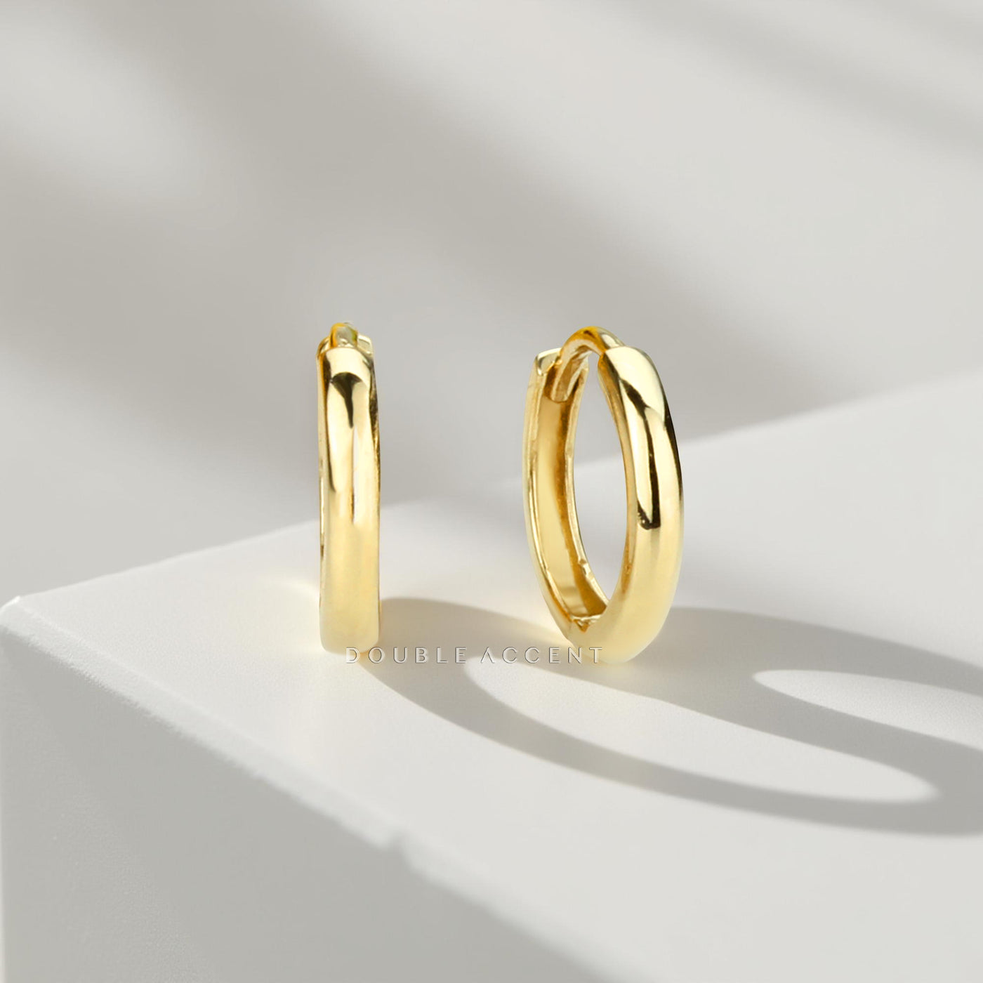 14K solid gold dome huggie hoops – minimalist style in four sizes