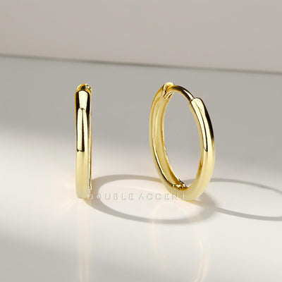 14K solid gold dome huggie hoops – minimalist style in four sizes