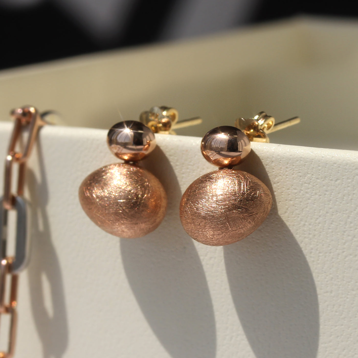 Shimmering Rose Gold Double Rock Earrings