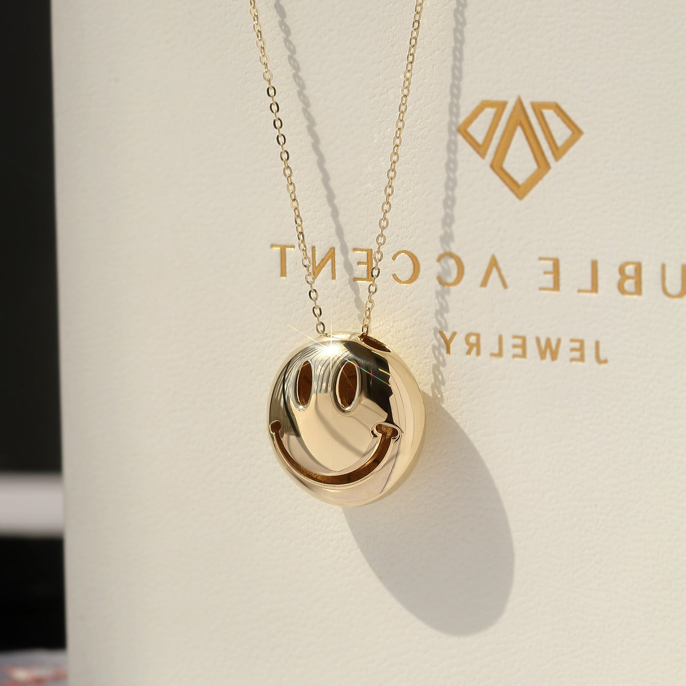 Bright Start Smiley Necklace with puffed charm pendant on gold chain