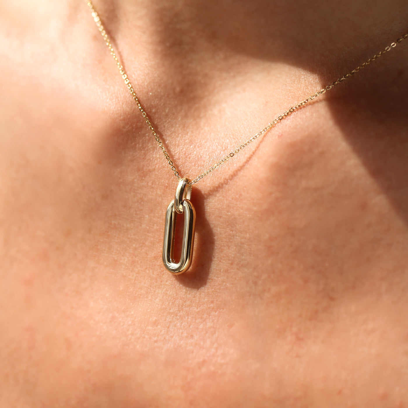 Golden Link Paperclip Pendant Necklace