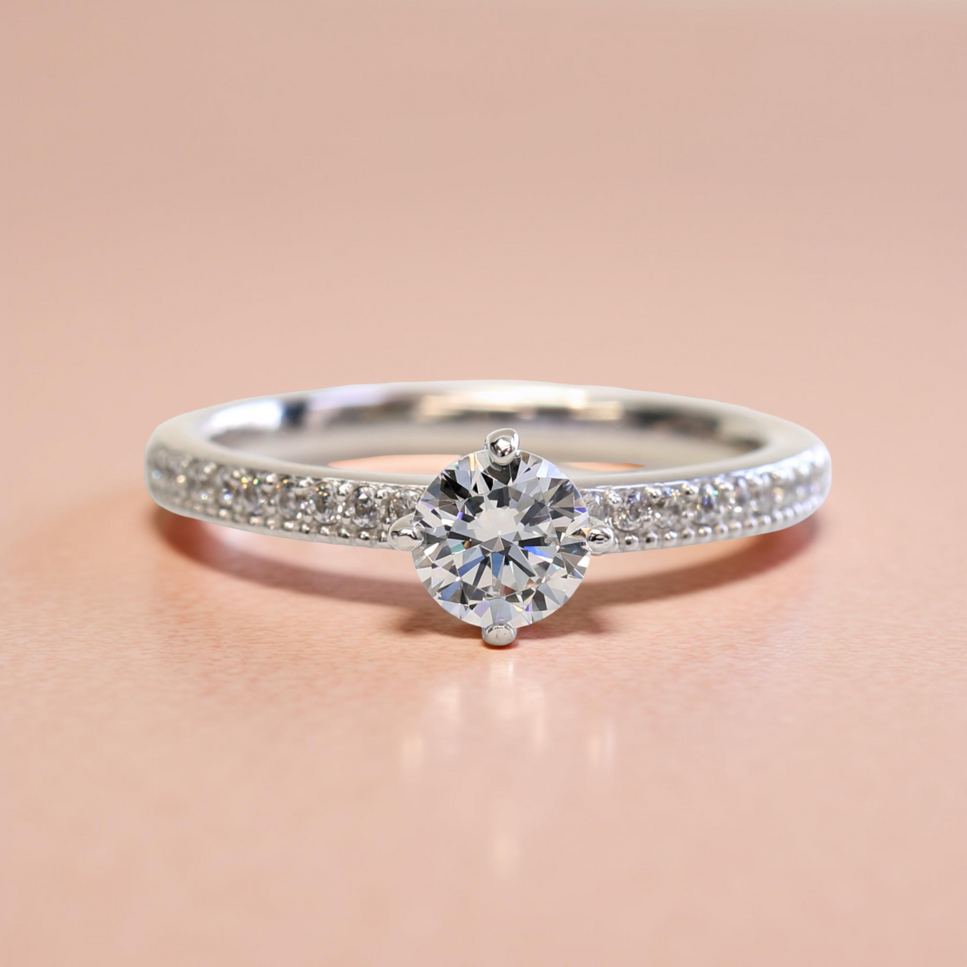 Little Promise Ring with 0.5 CT CZ and pavé band in white gold
