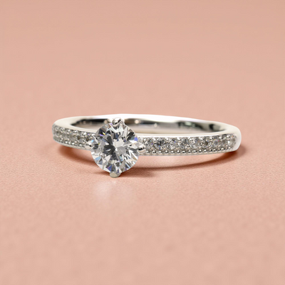 Little Promise Ring with 0.5 CT CZ and pavé band in white gold
